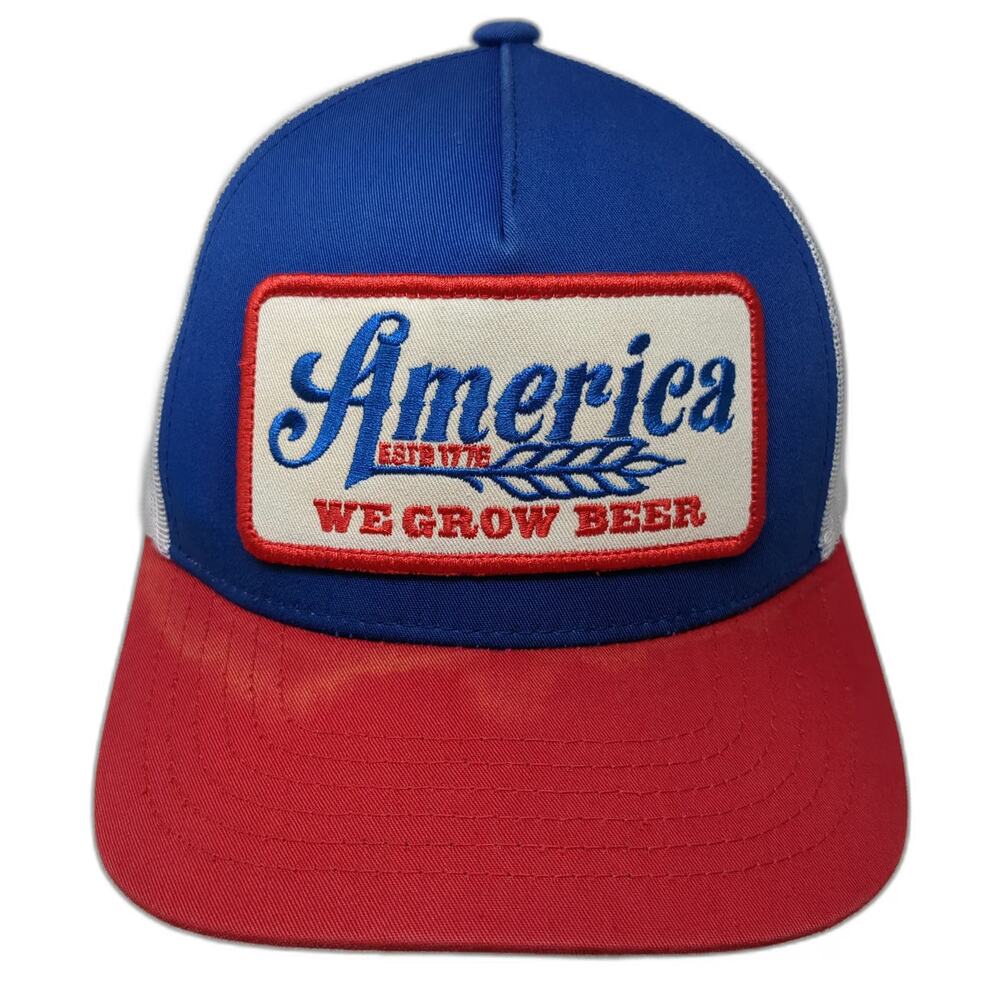 Rural Cloth America We Grow Beer Trucker Hat Blue Red White One Size Snapback